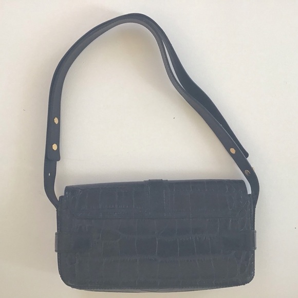 Y2K Cole Haan croc embossed black convertible strap east west baguette bag - Picture 7 of 13